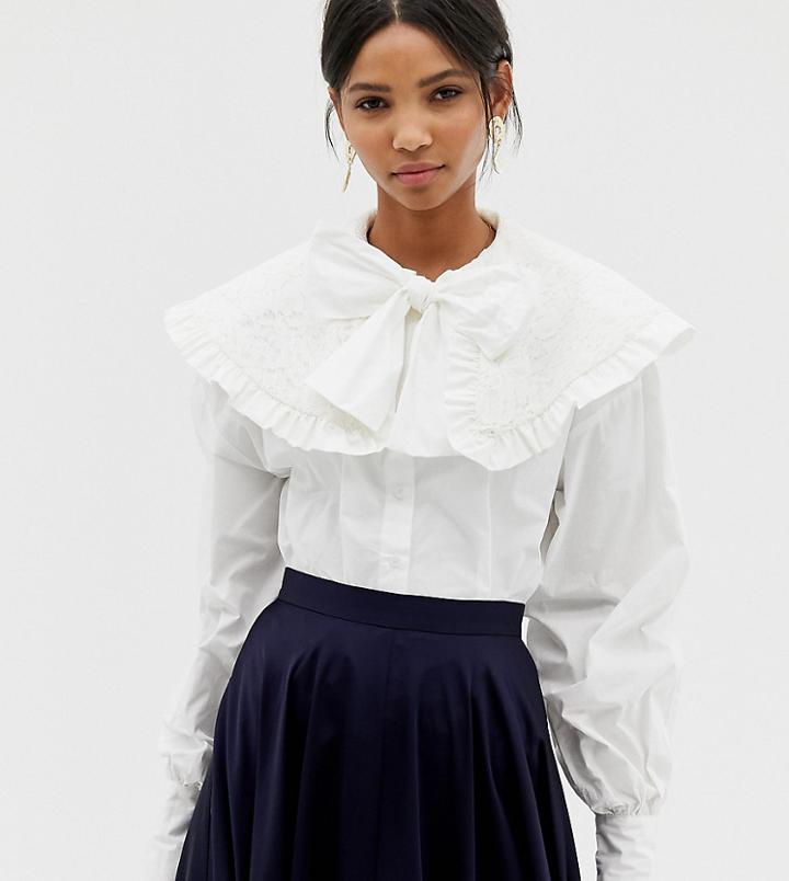 Ghospell Shirt With Lace Collar And Pussybow In Cotton - White