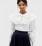 Ghospell Shirt With Lace Collar And Pussybow In Cotton - White