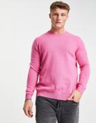 Asos Design Lambswool Crew Neck Sweater In Pink