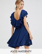 Asos Maternity Soft Ruffle Low Back Skater Mini Dress - Blue