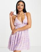 Asos Design Cross Back Tiered Mini Beach Dress In Tonal Zebra Print-multi