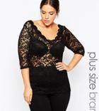 Carmakoma Scalloped Scoop Neck Top In Lace-black