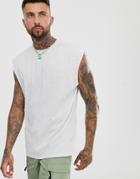 Asos Design Oversized Longline Sleeveless T-shirt In White Marl-gray