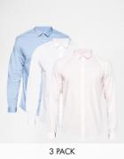 Asos Smart Shirt In White Blue And Pink 3 Pack