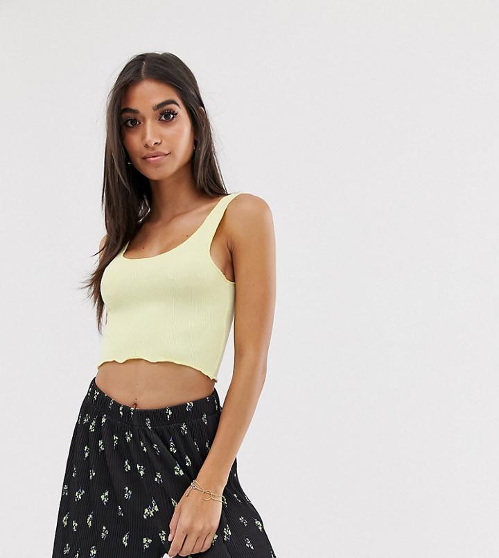 Asos Design Petite Rib Crop Scoop Neck Tank In Lime-green