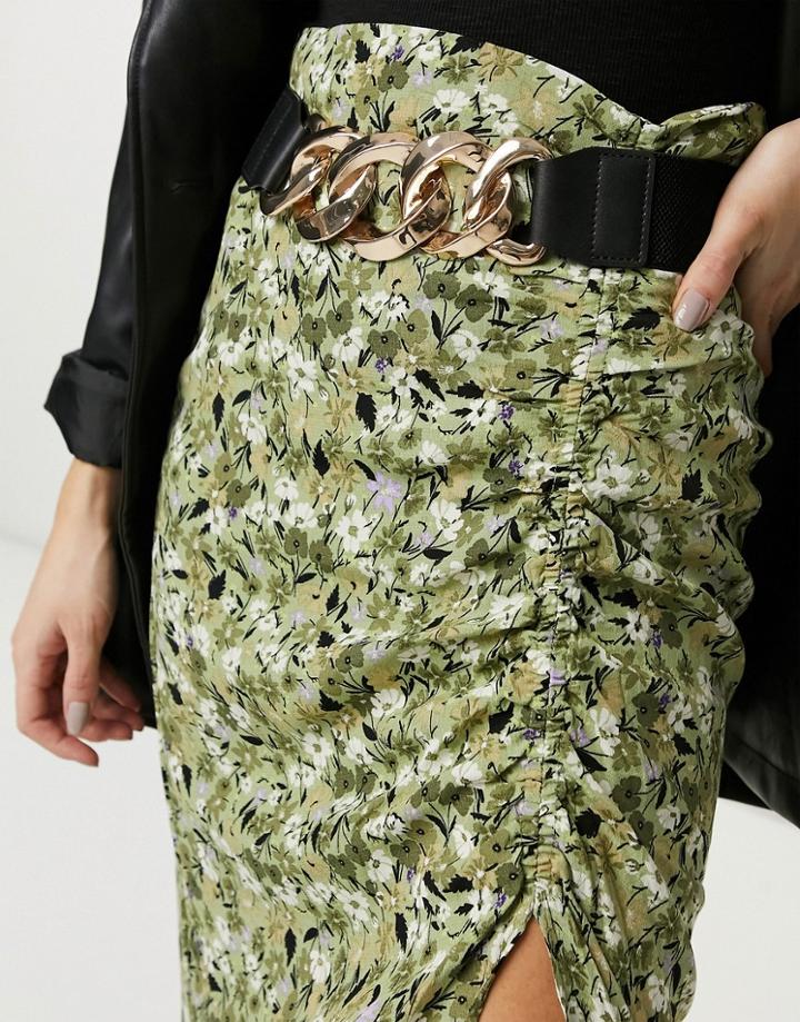 Asos Design Elastic Waist Belt With Chain Detail-black