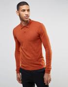 Asos Fitted Fit Knitted Polo In Cotton - Rust