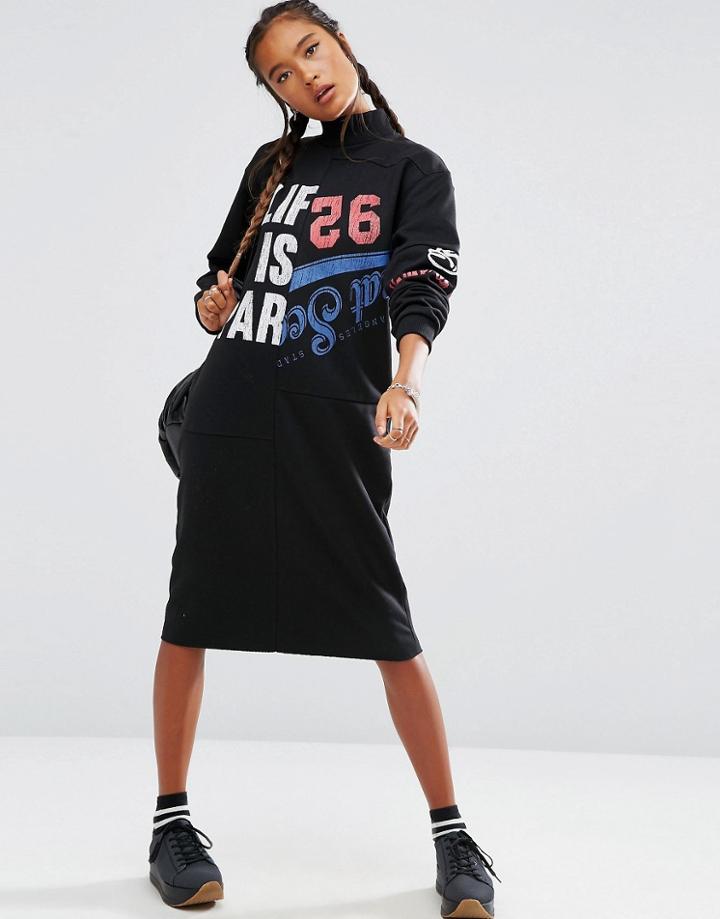 Asos Patchwork Midi Sweat Dress With High Neck - Black