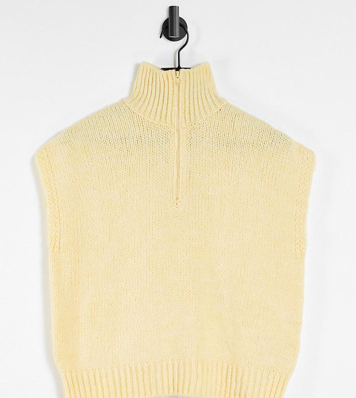 Collusion Knitted Brushed Tank With Zip Through Detail In Yellow