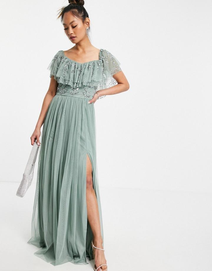 Maya Cold Should Embellished Maxi Dress In Green
