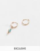 Reclaimed Vintage Inspired Diamond Drop Hoop Earring With Colored Stone-gold