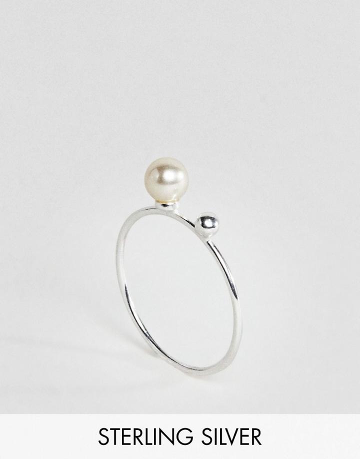 Asos Sterling Silver Pearl & Ball Station Ring - Silver