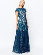 Club L Plunge Neck Maxi Dress In Lace - Teal Lace