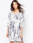 Ichi Digital Print 3/4 Sleeve Shift Dress - White