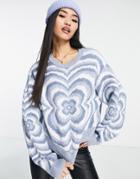 Pull & Bear Retro Swirl Print Sweater In Blue