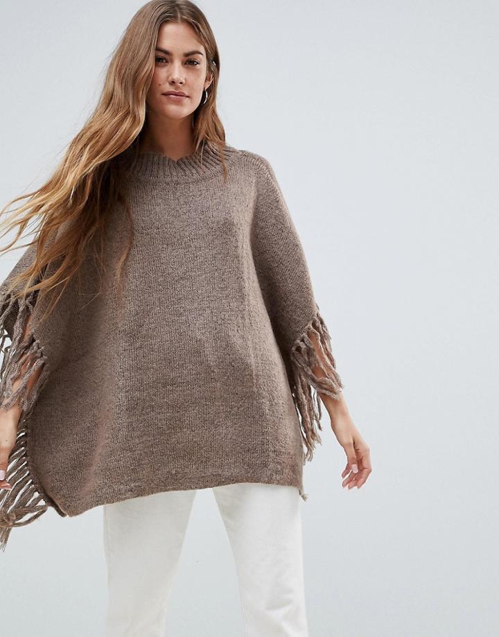 Pieces Joelean Knit Poncho - Orange