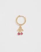 Asos Design Single Hoop Earring With Crystal Cherry Charm In Gold Tone