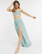 Asos Design Tie Detail Maxi Beach Skirt Co Ord In Bandana Print-multi