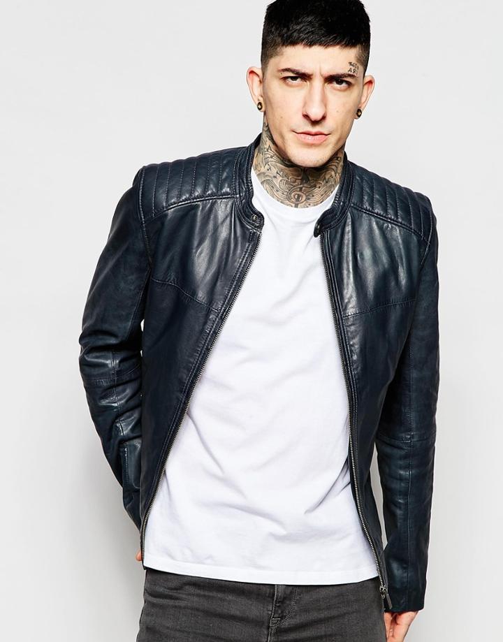 Goosecraft Leather Biker Jacket - Indian Ink