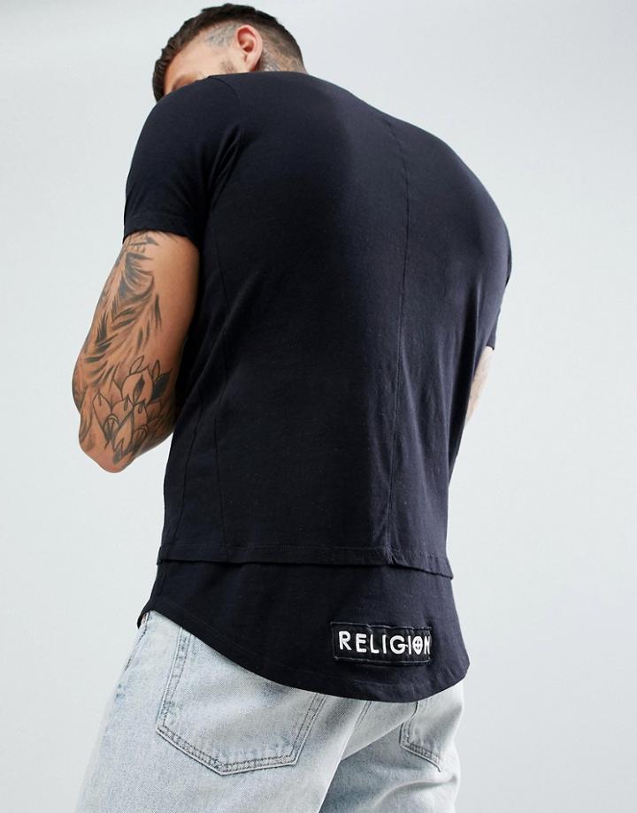 Religion Muscle Fit T-shirt With Dropped Hem In Black - Black