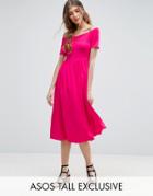 Asos Tall Ruched Sweetheart Midi Skater Dress - Pink