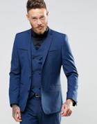 Asos Slim Suit Jacket In Navy Twist - Navy