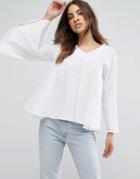 Qed London Pearl Sleeve A Line Top - White