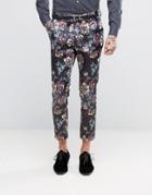 Asos Super Skinny Cropped Pant In Dark Floral Print - Purple