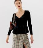 River Island Velvet Blouse With Sweetheart Neckline In Black - Black