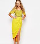 Virgos Lounge Laila Embellished Midi Dress With Thigh Split - Yellow