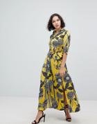 Liquorish Sunflower Print Shirt Maxi Dress - Multi