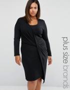 Elvi Plus Wrap Dress With Draped Skirt - Black