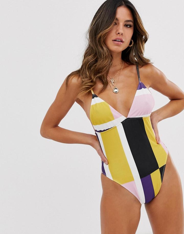 Unique21 Print Of Color Block Swim Suit-multi