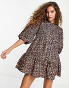 Violet Romance Smock Mini Dress With Puff Sleeves In Ditsy Floral Print-multi