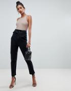 Boohoo Raw Hem Mom Jean In Black - Black