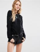 Lira Oversized Sweater With Festival Tassels - Black