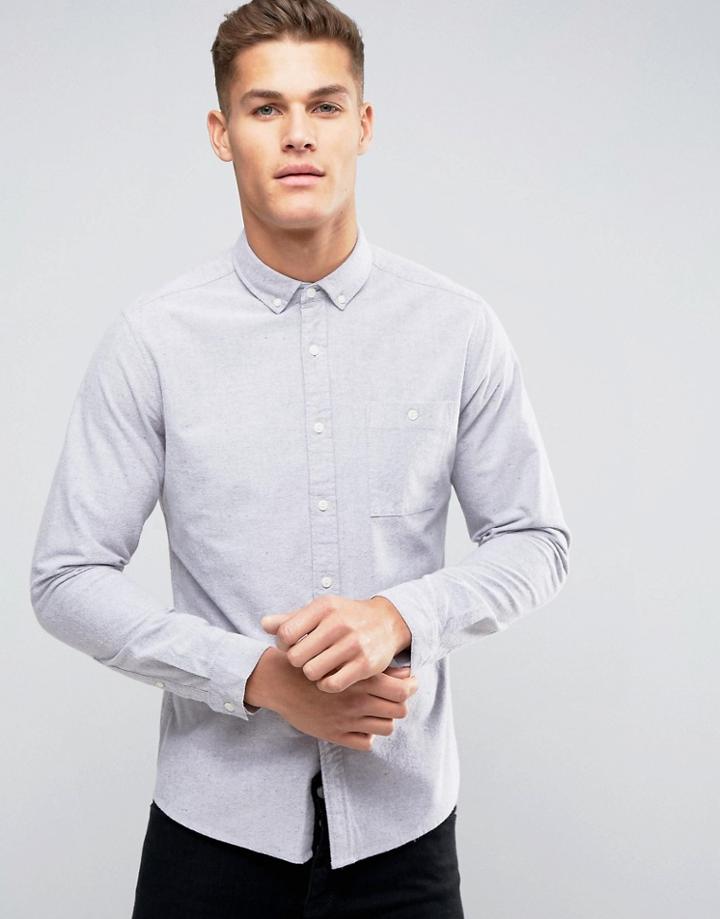 Asos Casual Regular Fit Oxford Shirt With Neps In Gray - Gray