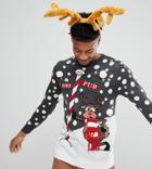 Brave Soul Tall Holidays Naughty Reindeer Sweater - Gray