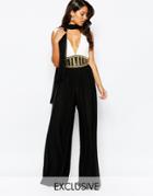 Forever Unique V Neck Jumpsuit With Statement Embellismnet