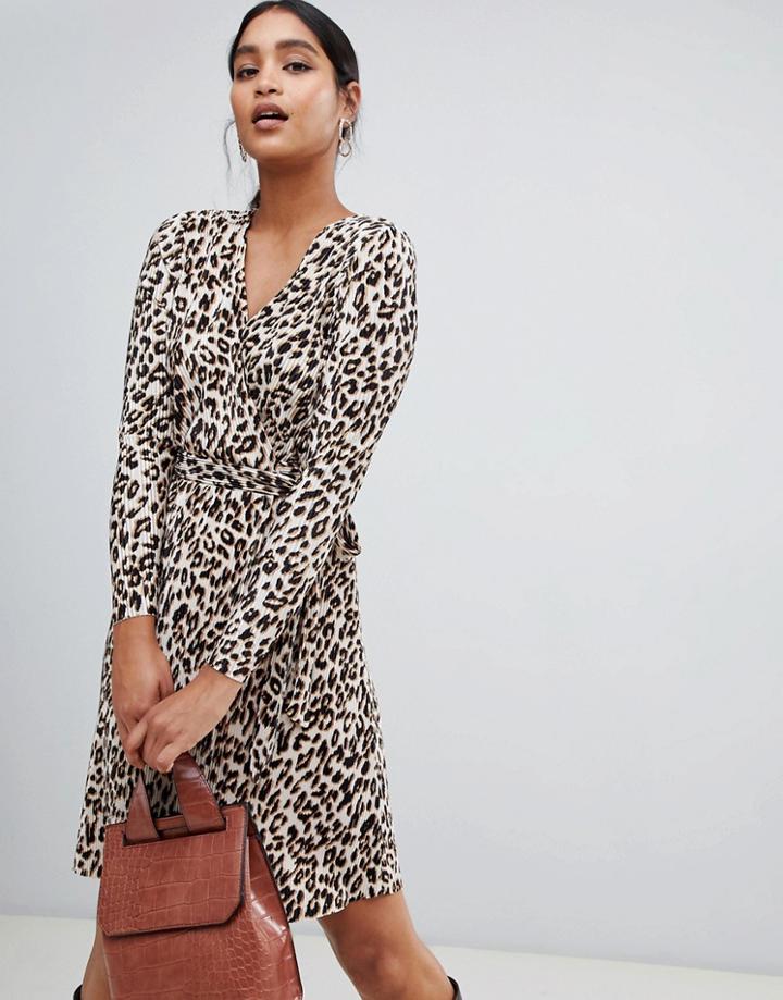 Liquorish Leopard Print Wrap Midi Dress - Multi