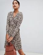 Liquorish Leopard Print Wrap Midi Dress - Multi
