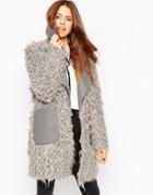 Asos Coat With Faux Fur Body And Contrast Collar - Gray