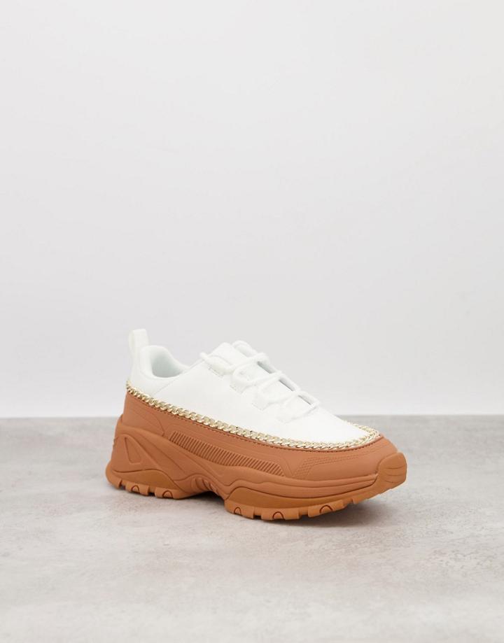 Asos Design Danielle Chain Chunky Sneakers In White & Gum