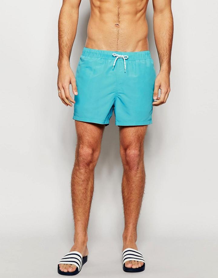 Asos Short Length Swim Shorts In Aqua - Blue