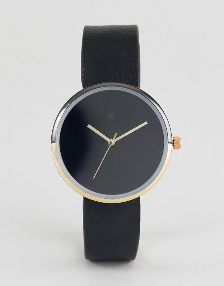 Asos Minimal Gold And Black Split Case Watch - Black