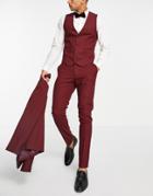 Asos Design Wedding Skinny Suit Pants In Burgundy-red