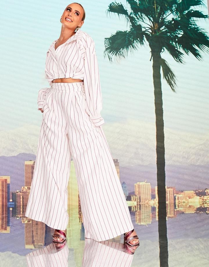 Asos Design X Millie Wide Leg Pants With Tie Waist In Pink Stripe-multi