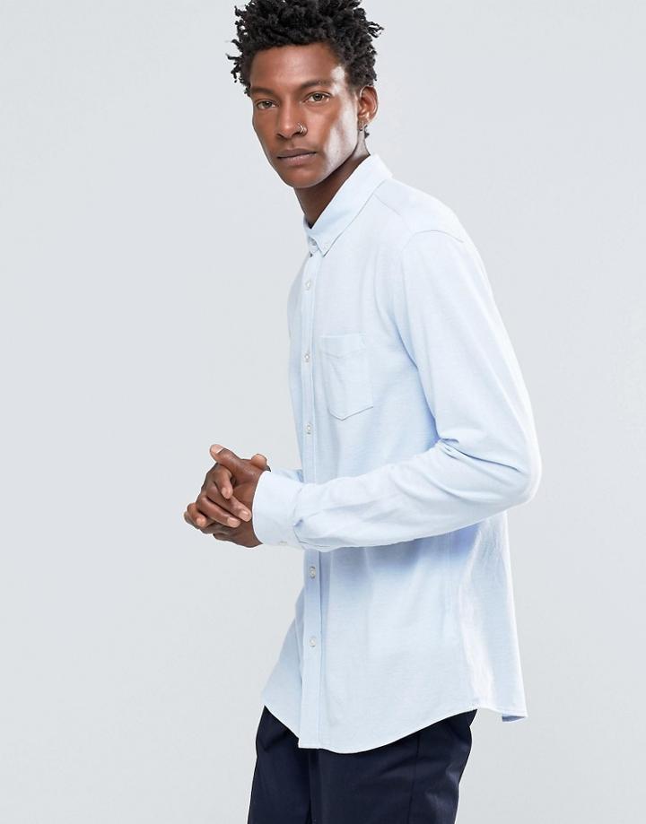 Celio Slim Fit Button Down Shirt With Pocket - Navy