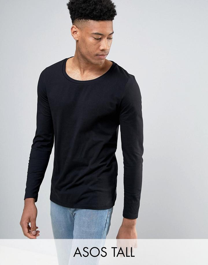 Asos Tall Long Sleeve T-shirt With Scoop Neck In Black - Black