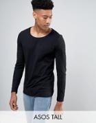 Asos Tall Long Sleeve T-shirt With Scoop Neck In Black - Black